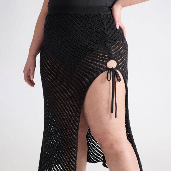 NWT Knix Crochet-Knit Maxi Beach Skirt Cover-Up Black M/L - Picture 4 of 9
